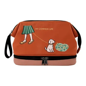 FLOWER PRINCESS Nylon Ordinary Life Makeup Bag Women's Purple/Caramel/Pink Green