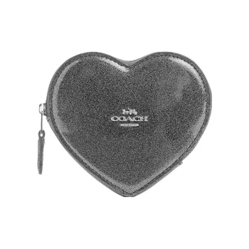 COACH Heart Bright Pink Patent Leather Heart-Shaped Bag Coin Purse Wallet Women's Silver & Bronze