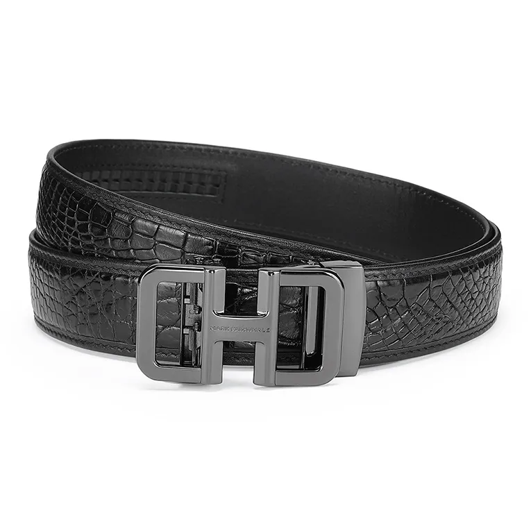 FAIRWHALE Chinese Fashion Trend Authentic Cut Out Automatic Buckle Crocodile Leather Belts Men's Width 3.5CM-4