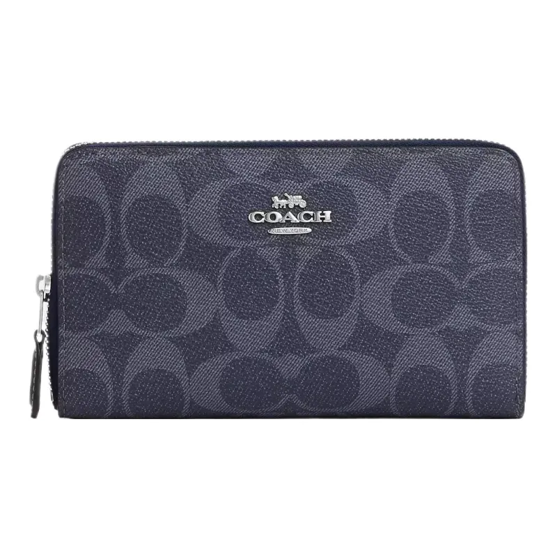 COACH Id Zip Wallet Coated Canvas Wallet Trumpets Women's Midnight Marine Blue-0