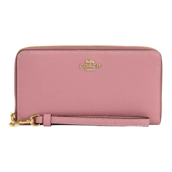 COACH Zip Around Pebbled Leather Wallet Small Size Women's Real Pink