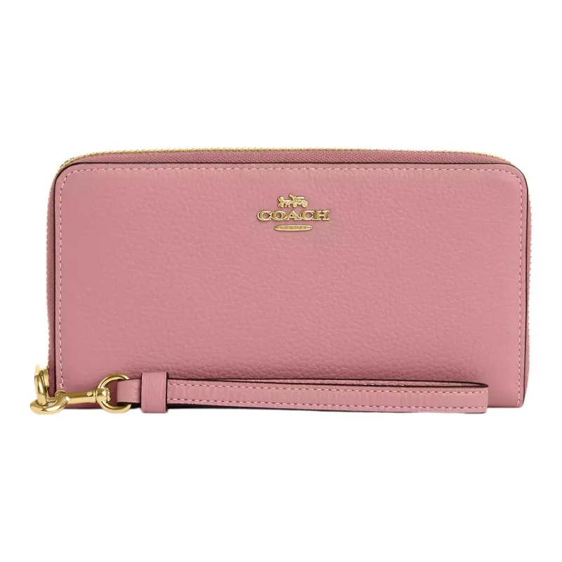 COACH Zip Around Pebbled Leather Wallet Small Size Women's Real Pink-0