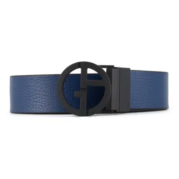 GIORGIO ARMANI Double-Sided Design Smooth Buckle Leather Belts Men's Blue Width 3.5CM