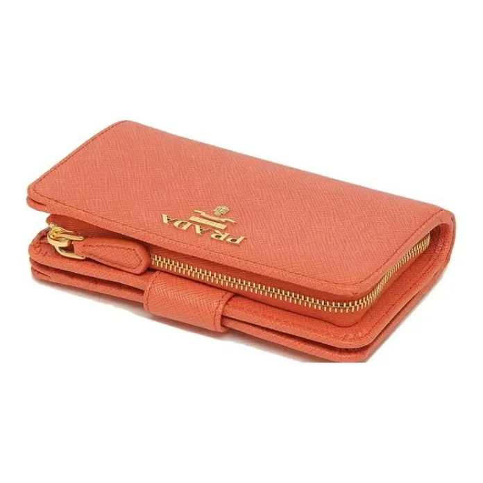 PRADA Saffiano Leather Wallet Small Size Women's Orange-2