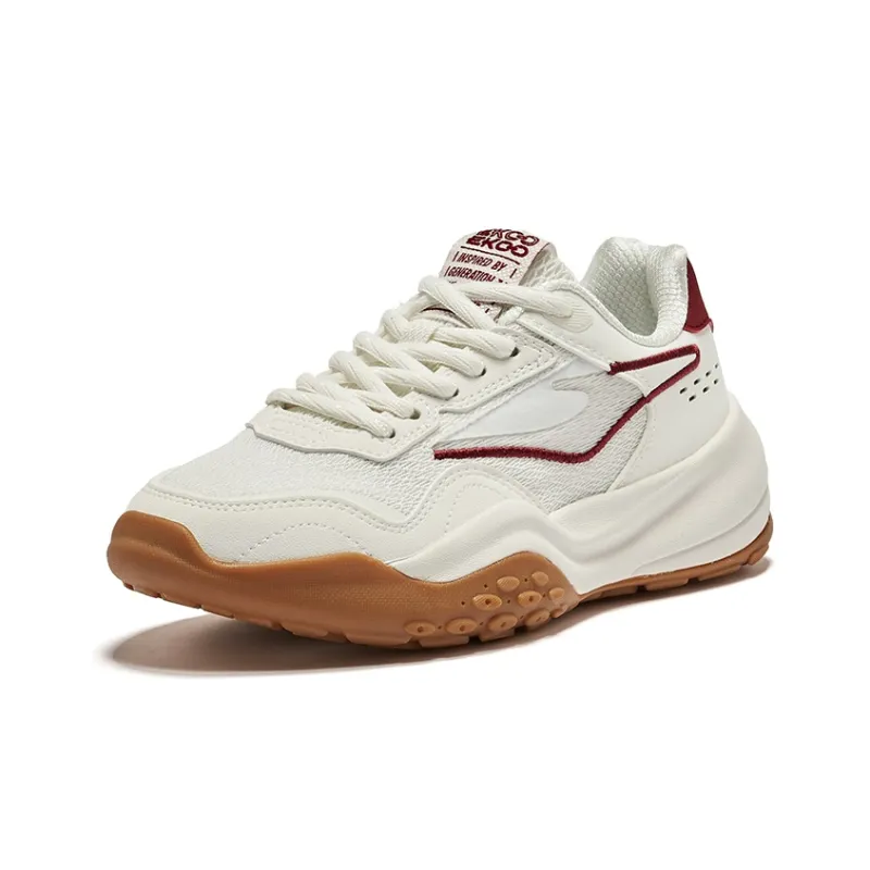Erke Cheese Cushioning Wear-Resistant Low-Top Casual Shoes Women's Microcrystal White Velvet Red-2