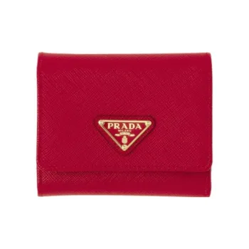 PRADA Saffiano Leather Wallet Small Size Women's Fire Red