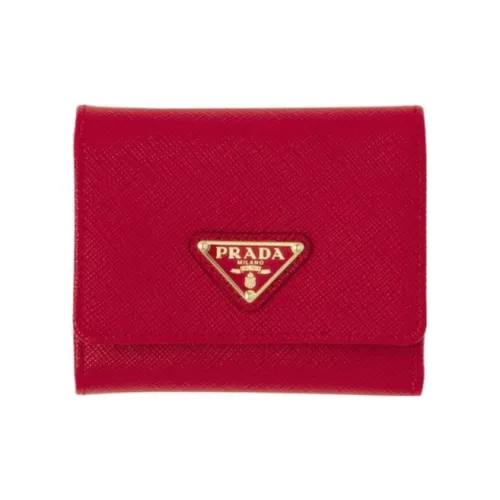 PRADA Saffiano Leather Wallet Small Size Women's Fire Red