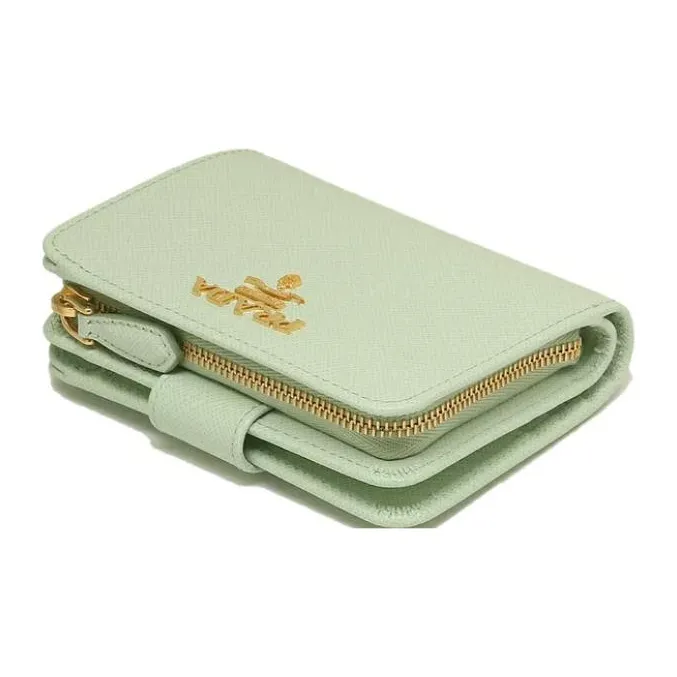 PRADA Leather Wallet Small Size Women's Green-2