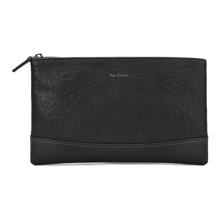 PIERRE CARDIN Cow Leather Clutch Tubas Men's Black-1