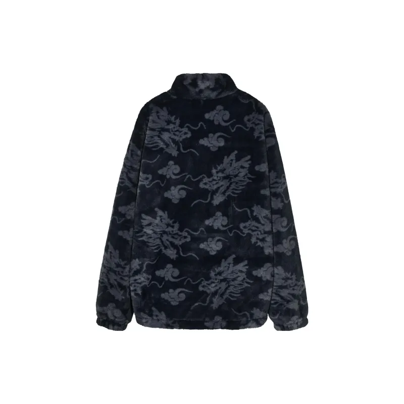 Skechers New Year S COLOR Velvet feel Coat Unisex Black Background With Dragon Pattern All Over Print-1