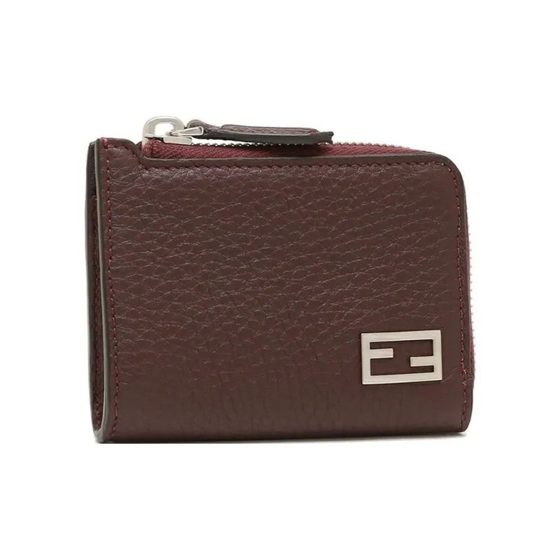 FENDI Calfskin Card Holder Men's Burgundy-1