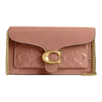 COACH Tabby Patent Leather Envelope Bag, Clutch Small Size Women's Brass & Cappuccino
