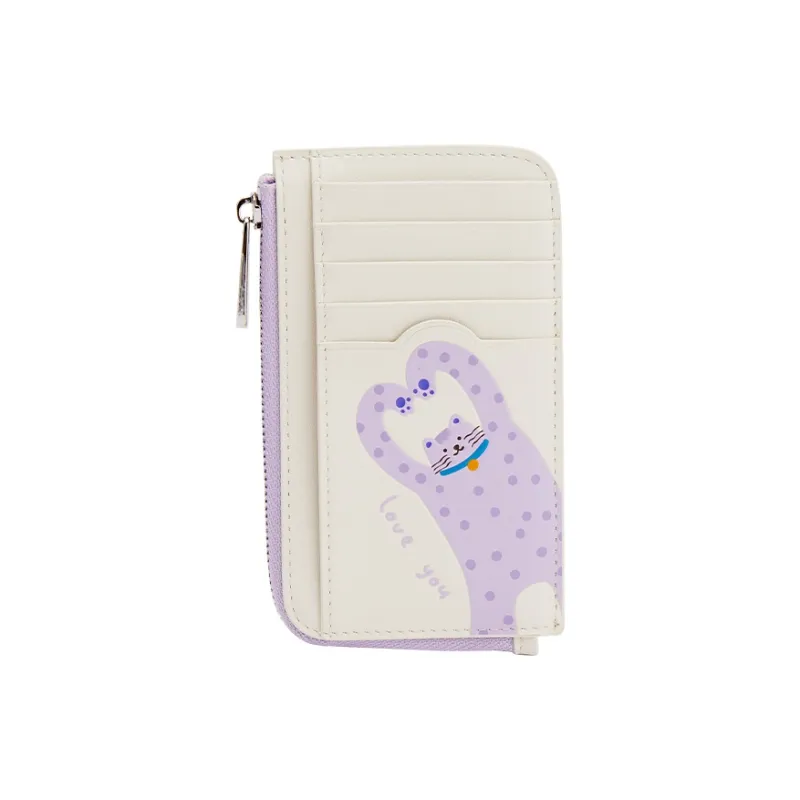 AMAZING SONG Cow Leather Card Holder Regular Women's Cream White/Hug Pink-0