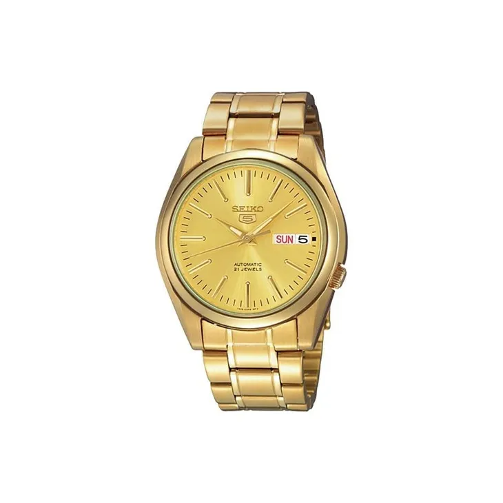 SEIKO Automatic Mechanical Movement Gold Plated Stainless Steel Strap Watch Men's Watches Gold Dial SNKL48K1-0