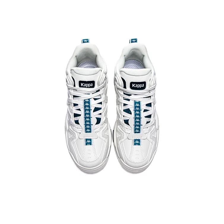 Kappa Slip Resistant Mid Top Vintage Basketball Shoes Unisex White Green-3