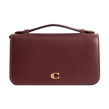 COACH Bea Premium Calfskin Shoulder Bag Crossbody Bag Small Size Women's Brass & Burgundy