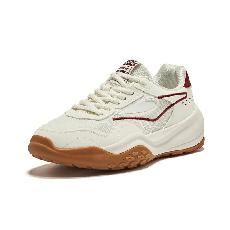 Erke Cheese Cushioned Slip-Resistant Low-Top Casual Shoes Men's Microcrystal White Velvet Red-2