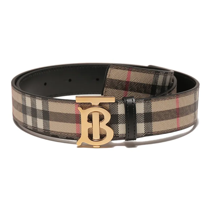 Burberry Letter Label Plate Buckle Leather Belts Women's Beige Width  3cm-0