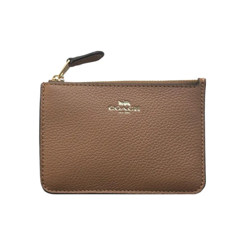 COACH Key Case Leather Coin Purse, Key Pouch, Wallet, Card Holder Unisex Brown-0