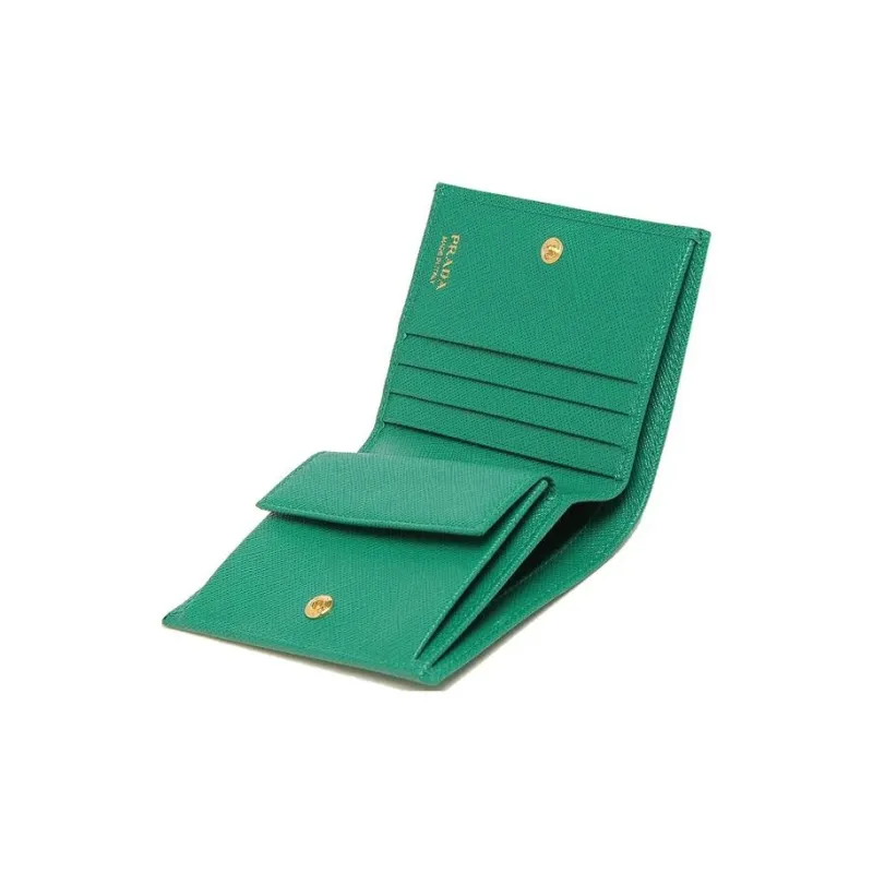 PRADA Leather Wallet Small Size Women's Green-3