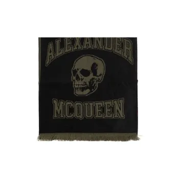 Alexander McQueen Logo Intarsia Knitted Fringed Scarf