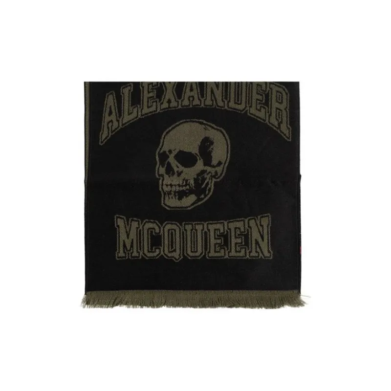 Alexander McQueen Logo Intarsia Knitted Fringed Scarf-0