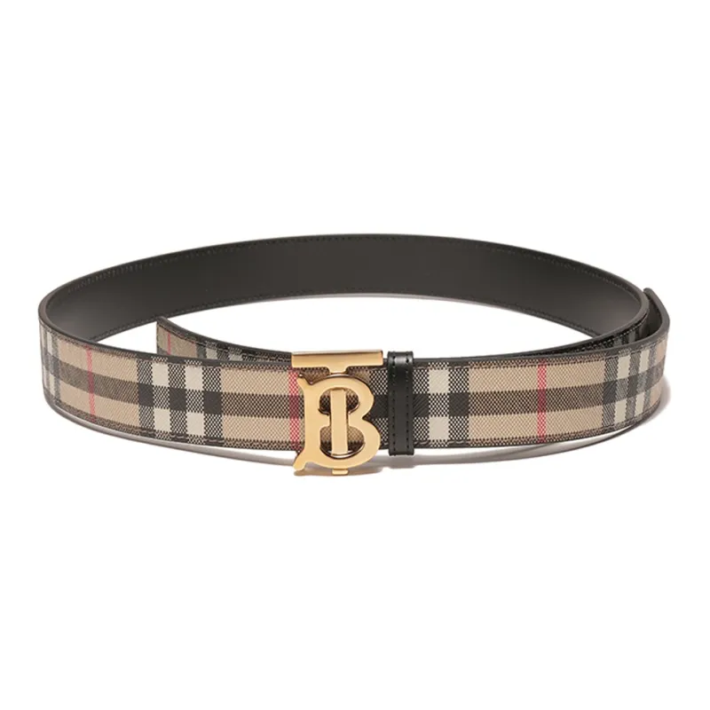 Burberry Letter Label Plate Buckle Leather Belts Women's Beige Width  3cm-3
