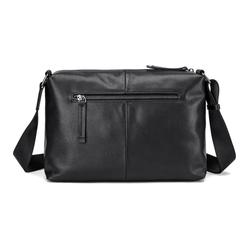 Ace Paul Litchi Grain Top Grain Cow Leather Crossbody Bag Shoulder Bag Medium Size Unisex Black-3