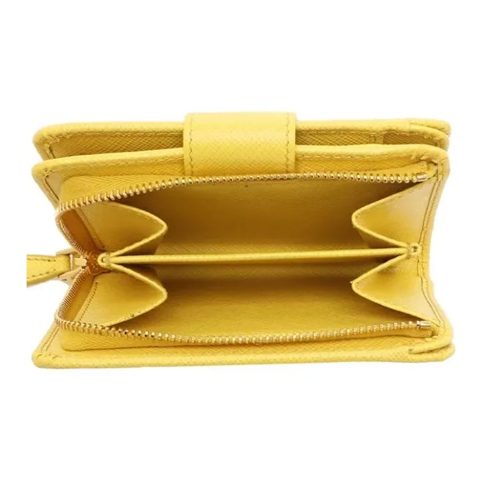 PRADA Saffiano Calfskin Wallet Small Size Women's Yellow-3