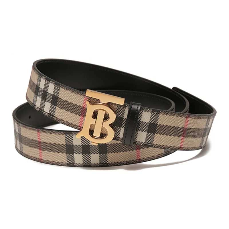 Burberry Letter Label Plate Buckle Leather Belts Women's Beige Width  3cm-1