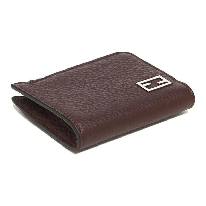FENDI Calfskin Card Holder Men's Burgundy-4