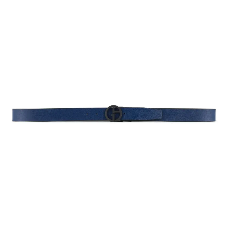 GIORGIO ARMANI Double-Sided Design Smooth Buckle Leather Belts Men's Blue Width 3.5CM-1