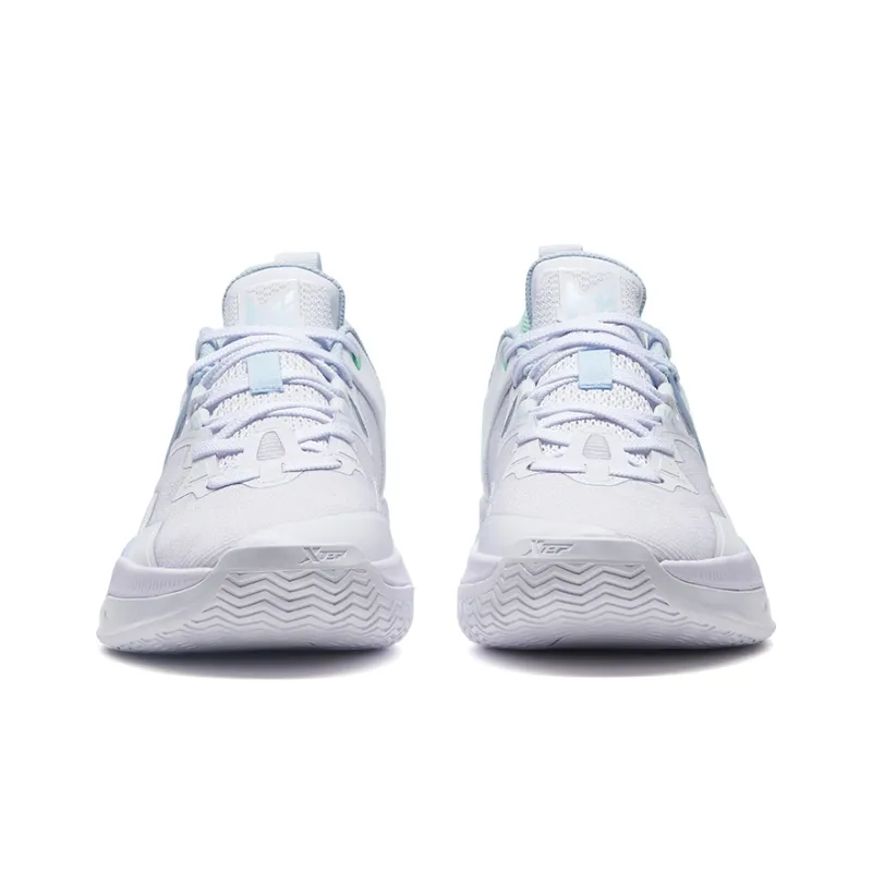 XTEP Basketball Shoes Men Mid Top New White/Light Neon Turquoise-4