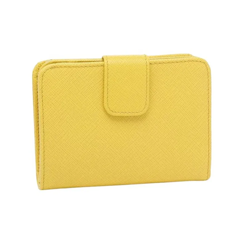 PRADA Saffiano Calfskin Wallet Small Size Women's Yellow-5