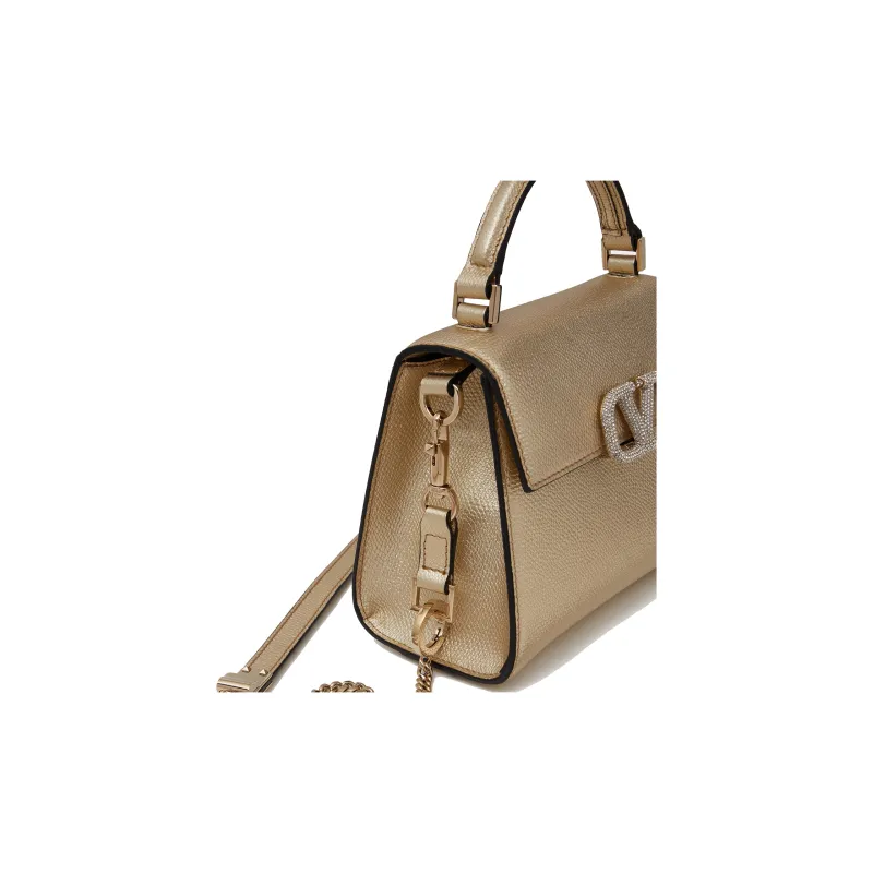 Valentino VSLING Grained Calfskin Shoulder Bag Crossbody Bag Handbag Mini Women's Platinum With Crystal Color-5