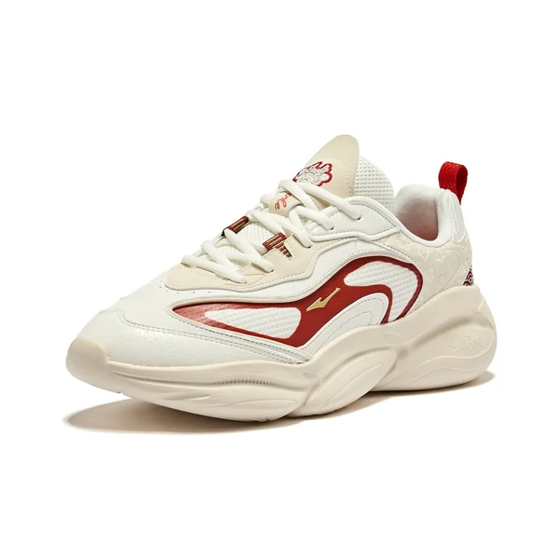 Erke Hidden Dragon Holds Blessing Cushioning Wear-Resistant Low-Top Jogging Shoes Men's New Year Red-2