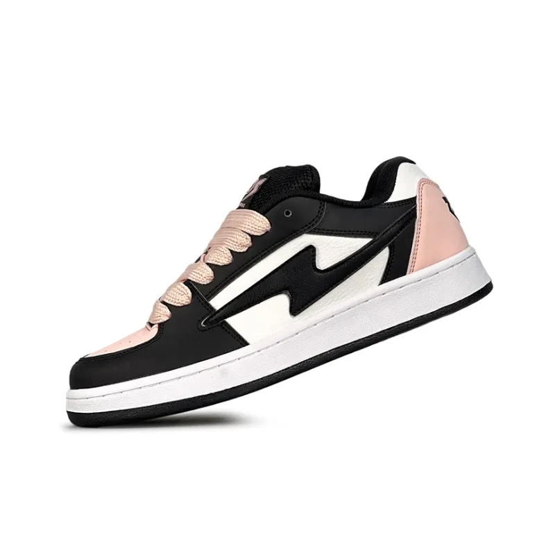 LuzaoT SUPER DRAG Lightning Puffy Shoes Low Top Skateboard Shoes Women's Black Pink-3