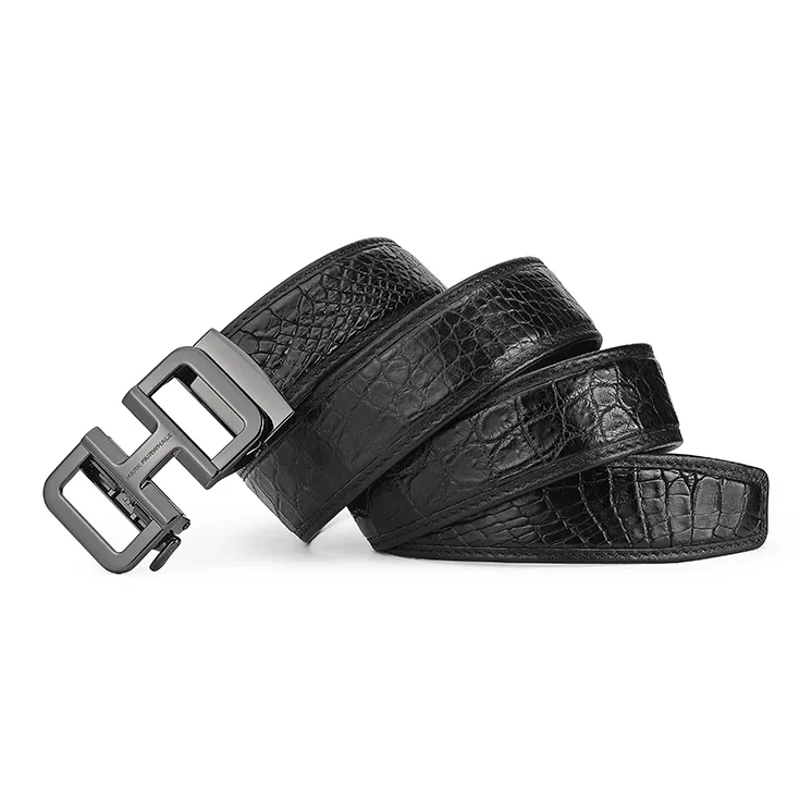 FAIRWHALE Chinese Fashion Trend Authentic Cut Out Automatic Buckle Crocodile Leather Belts Men's Width 3.5CM-1