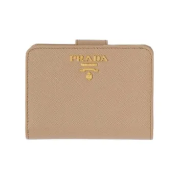 PRADA Saffiano Leather Wallet Small Size Women's Stone Gray With Cornflower Blue Accents