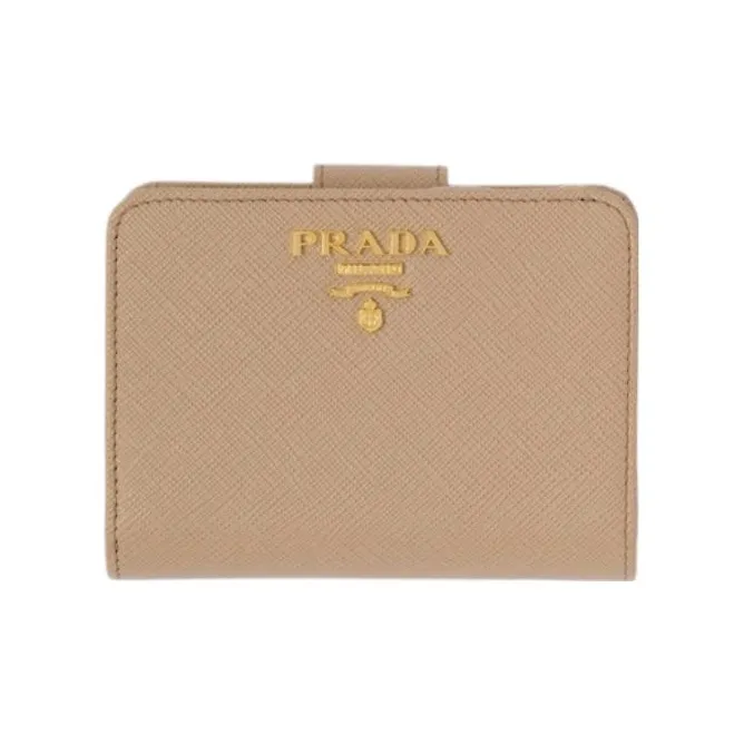 PRADA Saffiano Leather Wallet Trumpets Women's Stone Color & Cornflower Blue-0