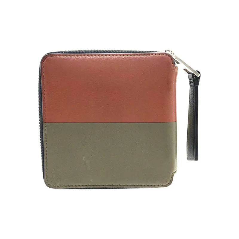 LOEWE Leather Wallet Mini Unisex Brown Multicolor Khaki Green-1