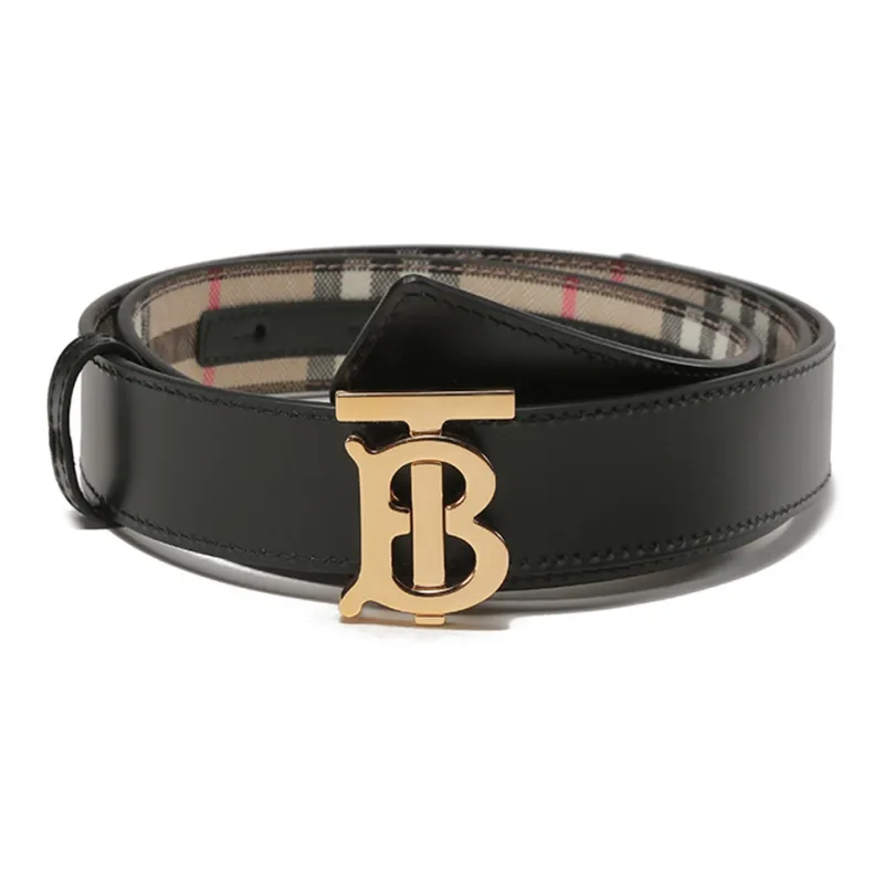 Burberry Letter Label Plate Buckle Leather Belts Women's Beige Width  3cm-2