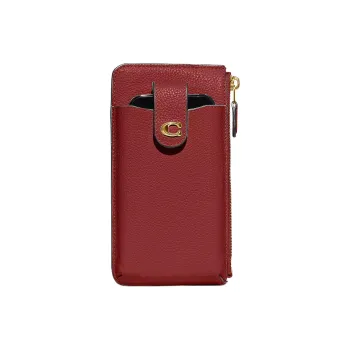 COACH Leather Cell Phone Pouch Wallet Women's Enamel Red