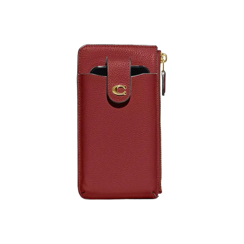 COACH Leather Cell Phone Pouch Wallet Women's Enamel Red-0