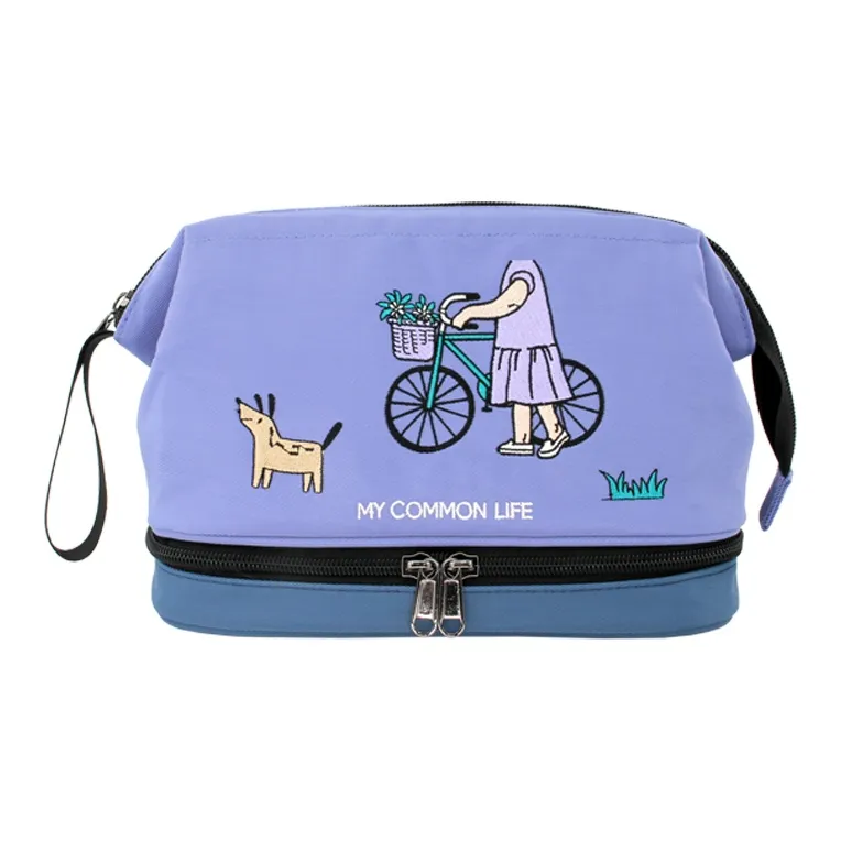 FLOWER PRINCESS Nylon Ordinary Life Makeup Bag Women's Purple/Caramel/Pink Green-3