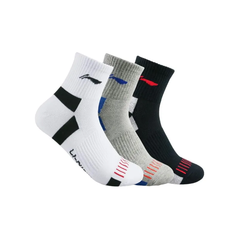 LiNing Socks Cotton Polyester Elastane Unisex 3 Pack Abrasion Resistant Breathable-0