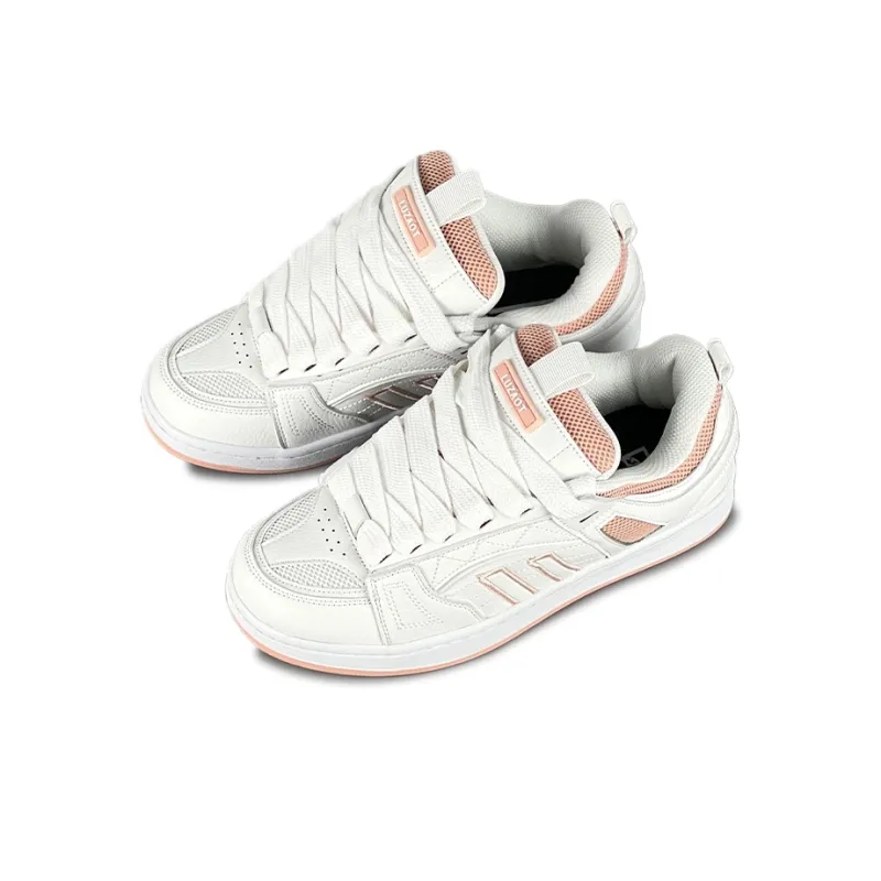 LuzaoT SUPER DRAG Low Top Skateboard Shoes Women's White Pink-2