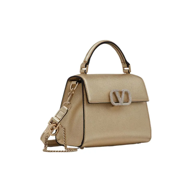 Valentino VSLING Grained Calfskin Shoulder Bag Crossbody Bag Handbag Mini Women's Platinum With Crystal Color-1