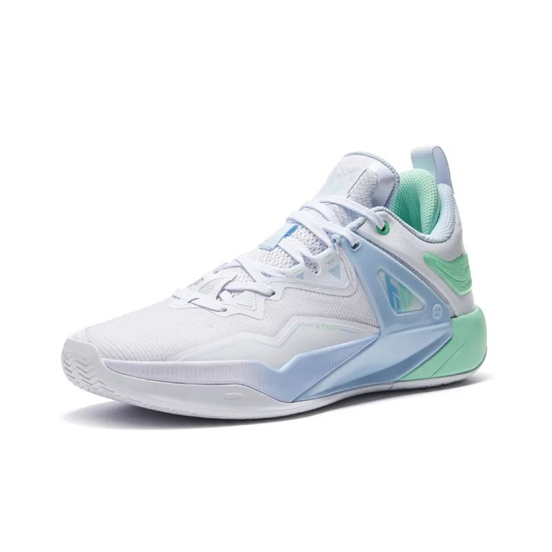 XTEP Basketball Shoes Men Mid Top New White/Light Neon Turquoise-1