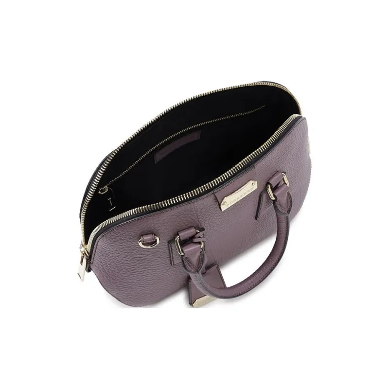Burberry Leather Bowling Bag Shoulder Bag Handbag Small Size Women's Dark Purple Red-3